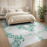 Elegant Green Swirl Floral Area Rug
