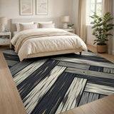 Grey Distressed Wood Herringbone Area Rug