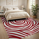 Red Hypnotic Swirl Abstract Area Rug