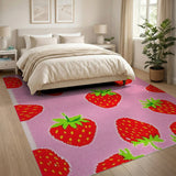 Retro Pixel Strawberry Pink Area Rug