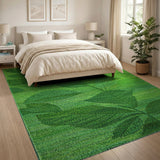 Lush Green Leaf Pattern Area Rug