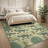 Green Crocodile Jungle Tribal Area Rug