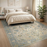 Ivory Field Blue Border Persian Area Rug