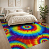 Vibrant Rainbow Spiral Washable Area Rug