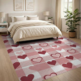 Playful Pink Hearts Gingham Plaid Area Rug