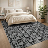 Black White Geometric Woven Geometric Modern Area Rug
