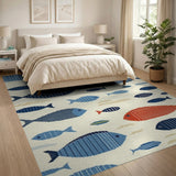 Striped Blue Fish Coastal Area Rug
