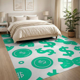 Playful Green Cartoon Dollar Bow Rug