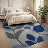 Blue Teal Leaf Abstract Area Rug