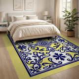Yellow Navy Floral Medallion Area Rug