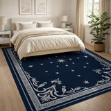 Starry Navy Area Rug with Ornate Floral Border