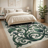 Vintage Green Vine Leaf Swirl Area Rug