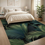 Lush Green Palm Fronds Area Rug on Black