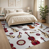 Maroon Violin Folk Instruments Pattern Rug