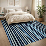 Navy Blue Vertical Striped Geometric Area Rug
