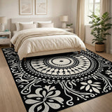 Traditional Persian Intricate Black White Persian Mandala Rug