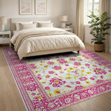 Pink Yellow Floral Vintage Area Rug