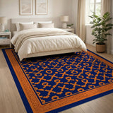Navy Blue Orange Geometric Tribal Area Rug