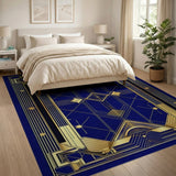 Navy Blue Art Deco Gold Geometric Area Rug