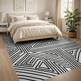 Black White Geometric Maze Geometric Modern Area Rug