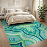 Teal Agate Wave Geometric Area Rug