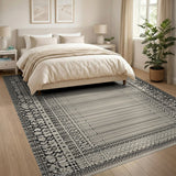 Beige and Neutral Geometric Modern Beige Geometric Border Area Rug