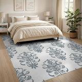 Floral Vintage Elegant Grey Damask Floral Area Rug