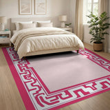 Pink Pink Geometric Border Area Rug