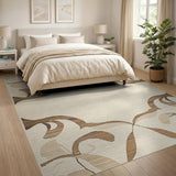 Beige Brown Swirl Floral Area Rug