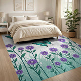 Teal Butterflies and Purple Daisy Floral Rug