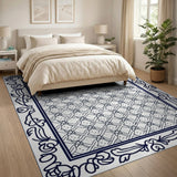 Black White Ornate Persian Lattice Rug