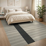 Beige Woven Area Rug with Bold Black Stripe