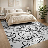 Doodle Cartoon Skulls Black White Pattern Area Rug