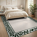Green Ornate Green Floral Vine Border Area Rug