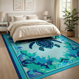 Teal Sea Turtle Coastal Area Rug