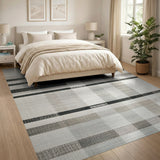 Beige Grey Plaid Distressed Area Rug