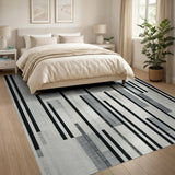 Modern Vertical Black White Stripe Area Rug