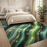 Teal Gold Fluid Wave Abstract Area Rug