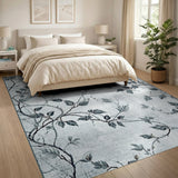 Grey Vine Leaf Distressed Area Rug