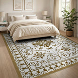 Ornate Gold Medallion Persian Gold and Silver Area Rug