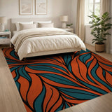 Teal and Orange Swirling Abstract Area Rug