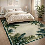 Green Palm Leaf Border Area Rug