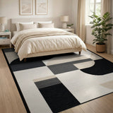 Black and White Geometric Modern Geometric Black White Area Rug