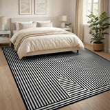 Intricate Black White Maze Labyrinth Rug