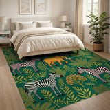 Vibrant Jungle Safari Rug with Lions Zebras Elephants