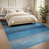 Distressed Blue Horizontal Stripe Area Rug