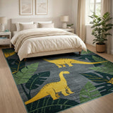 Kids Yellow Brachiosaurus Dino Jungle Rug