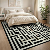 Intricate Maze Labyrinth Geometric Area Rug