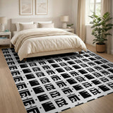 Black White Geometric Typographic Area Rug