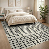 Minimalist Black Grid Beige Area Rug